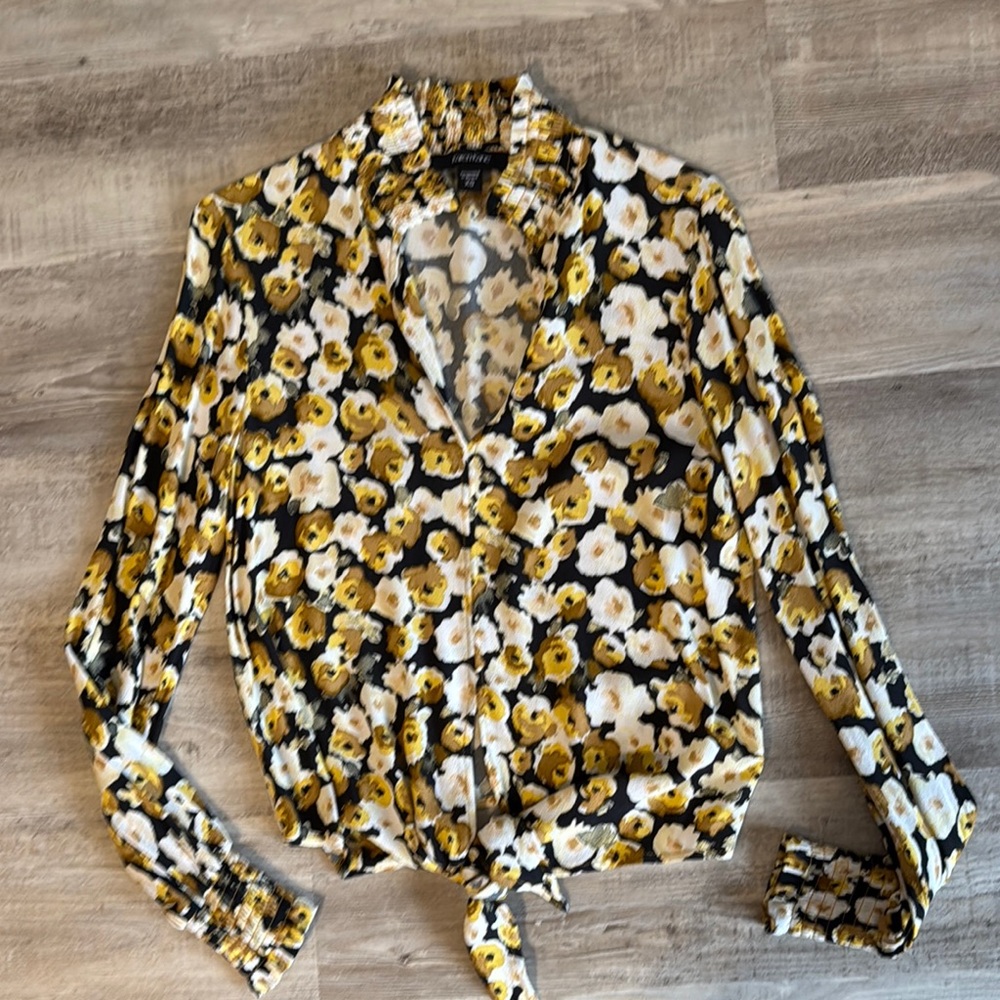 Karen Kane Gold and Silver Long Sleeve Tie Front Blouse